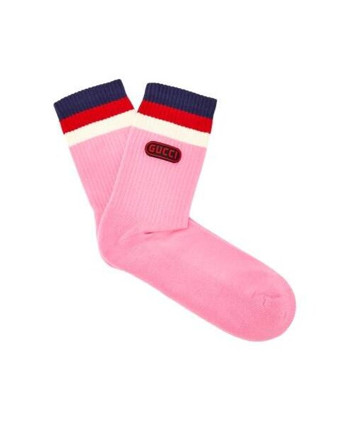 Gucci,Gucci - Logo Embellished Striped Ankle Socks - Womens - Pink Multi -  WEAR