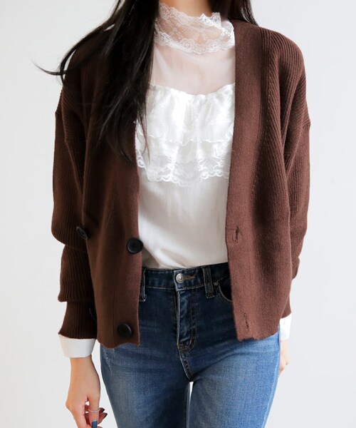 DHOLIC（ディーホリック）の「リングベルトSETダブルカーディガン（カーディガン/ボレロ・レディース・グレー/ブラウン/ホワイト・FREE）」の3枚目の写真