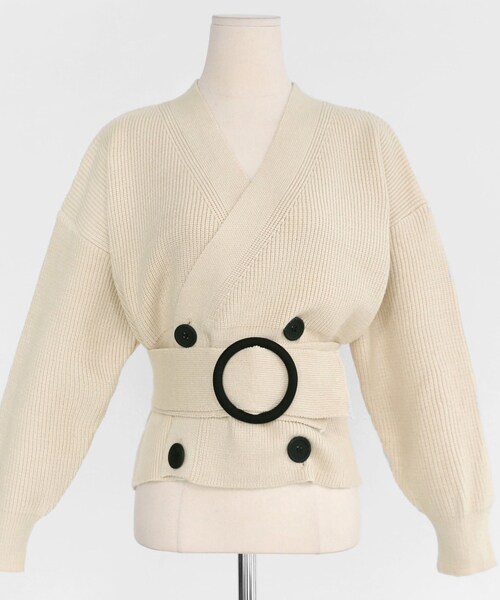 DHOLIC（ディーホリック）の「リングベルトSETダブルカーディガン（カーディガン/ボレロ・レディース・グレー/ブラウン/ホワイト・FREE）」の2枚目の写真
