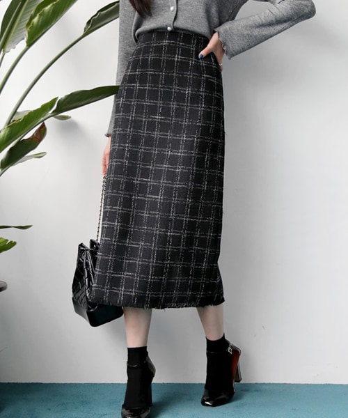 DHOLIC（ディーホリック）の「ツイードチェックロングスカート（スカート・レディース・ホワイト/ブラック・S/M）」の2枚目の写真