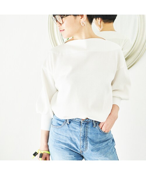 L'Ancre(アンカー)の「L'Ancre (アンカー)サーマルバルーンドレスTシャツ(Tシャツ/カットソー・レディース・オフホワイト/レッド・38(M))」の1枚目の写真