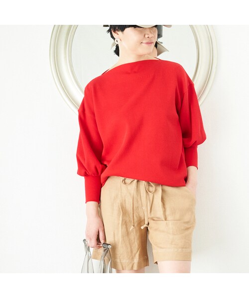 L'Ancre(アンカー)の「L'Ancre (アンカー)サーマルバルーンドレスTシャツ(Tシャツ/カットソー・レディース・オフホワイト/レッド・38(M))」の2枚目の写真