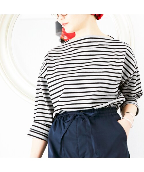 L'Ancre(アンカー)の「L'Ancre (アンカー)バスクボーダードレスTシャツ(Tシャツ/カットソー・レディース・ブラック×グレー・38(M))」の1枚目の写真