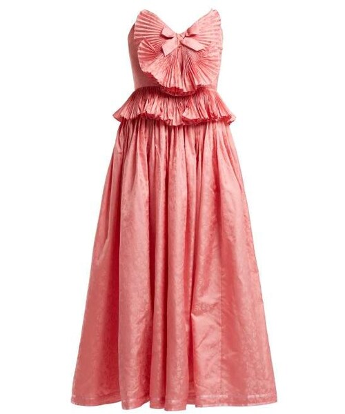 Gucci グッチ の Gucci Pleated Trim Silk Blend Jacquard Gown Womens Pink ワンピース Wear