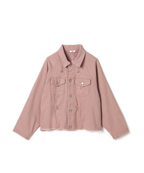 GRL(グレイル)の「カットオフダメージGジャン(デニムジャケット・レディース・ブラック/ピンク・F)」の2枚目の写真