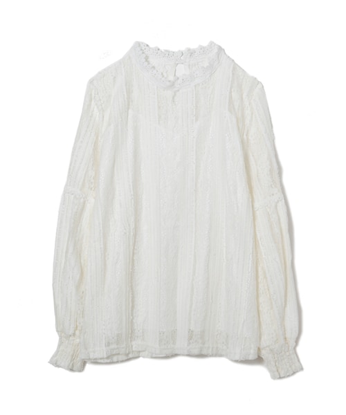 frunco（フランコ）の「ストライプレースブラウス（シャツ/ブラウス・レディース・ブラック/ホワイト/ピンク/ベージュ・f）」の2枚目の写真