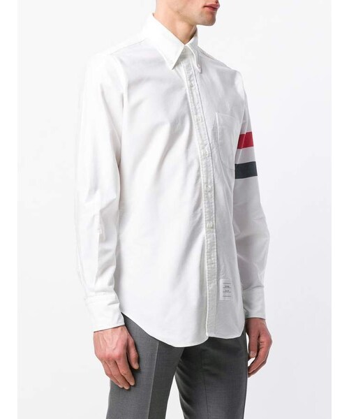 THOM BROWNE（トムブラウン）の「Thom Browne Classic Long Sleeve Point Collar Button Down Shirt In Solid Oxford With Woven Red, White And Blue 3-Bar（シャツ/ブラウス・メンズ・White・0）」の3枚目の写真