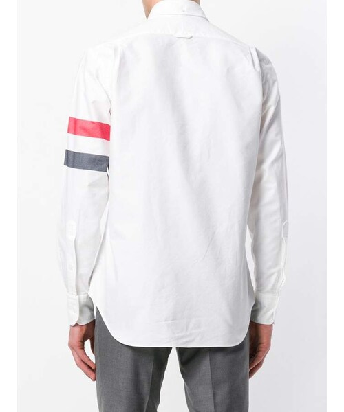 THOM BROWNE（トムブラウン）の「Thom Browne Classic Long Sleeve Point Collar Button Down Shirt In Solid Oxford With Woven Red, White And Blue 3-Bar（シャツ/ブラウス・メンズ・White・0）」の4枚目の写真