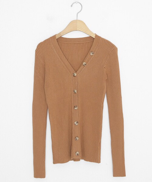 DHOLIC（ディーホリック）の「ボタンリブニットカーディガン（カーディガン/ボレロ・レディース・グリーン/ブラック/オレンジ/ベージュ/グレー・FREE）」の5枚目の写真