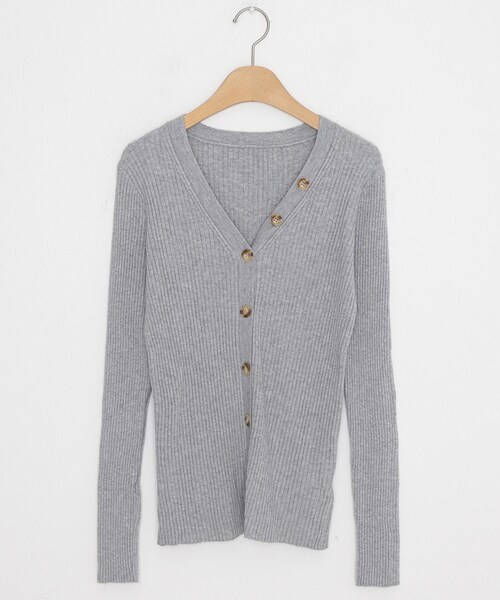 DHOLIC（ディーホリック）の「ボタンリブニットカーディガン（カーディガン/ボレロ・レディース・グリーン/ブラック/オレンジ/ベージュ/グレー・FREE）」の3枚目の写真