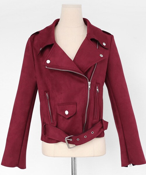 DHOLIC（ディーホリック）の「スエード調ライダースジャケット（ライダースジャケット・レディース・ベージュ/ブラック/レッド/ピンク・FREE）」の4枚目の写真