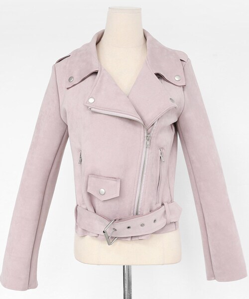 DHOLIC（ディーホリック）の「スエード調ライダースジャケット（ライダースジャケット・レディース・ベージュ/ブラック/レッド/ピンク・FREE）」の3枚目の写真