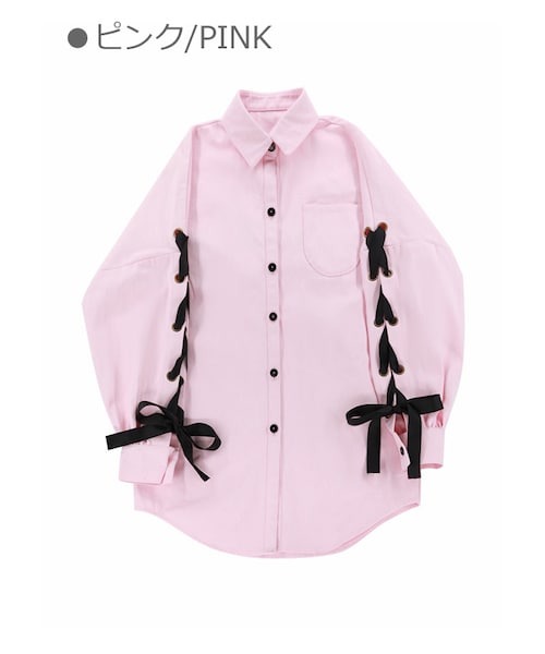 Bobon21（ボボンニジュウイチ）の「袖リボンビッグシャツ-全３色-（シャツ/ブラウス・レディース・ホワイト/ピンク/ブルー・S/M）」の3枚目の写真