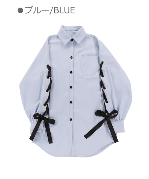 Bobon21（ボボンニジュウイチ）の「袖リボンビッグシャツ-全３色-（シャツ/ブラウス・レディース・ホワイト/ピンク/ブルー・S/M）」の2枚目の写真