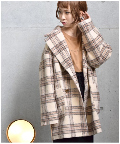 w closet（ダブルクローゼット）の「シャギーチェックジャケットコート