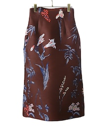 mame | FLOWER DOUBLE CLOTH SKIRT-BROWN-(スカート)
