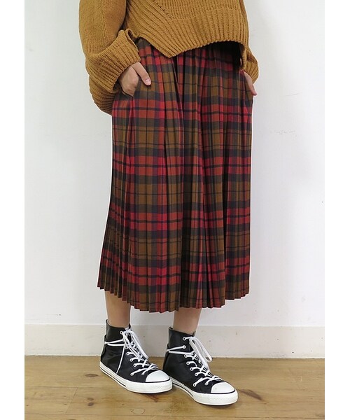 Ne-net(ネネット)の「ネ・ネット / タータンプリーツ / パンツ(パンツ・レディース・red 02○/gray 02○・サイズ,ウエスト(ゴム),ヒップ,股上,股下,腿幅,裾幅,02,70,126,49,37,58,67,)」の8枚目の写真