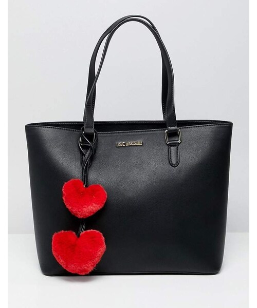 Love Moschino（ラブモスキーノ）の「Love Moschino Logo Tote Bag with Heart Pom Poms