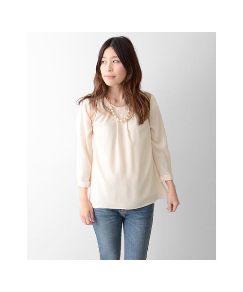 URBAN RESEARCH DOORS(アーバンリサーチドアーズ)の「タック配色ブラウス(トップス・レディース・ネイビー/シロ/ライトベージュ・one)」の4枚目の写真