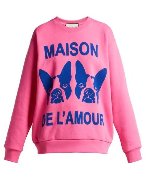 GUCCI(グッチ)の「Gucci - Bosco And Orso Printed Cotton Jersey Sweatshirt - Womens - Pink(スウェット・レディース・Pink・S,l,xxs,xl,xs,m)」の1枚目の写真