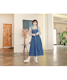 HOTPING | フロントボタンデニムサロペットスカート(ワンピース)