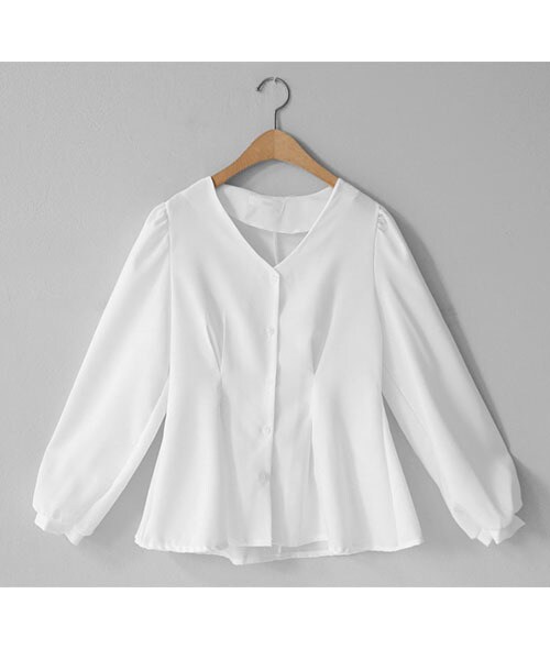 DHOLIC（ディーホリック）の「Vネックウエストタックブラウス（シャツ/ブラウス・レディース・ベージュ/ホワイト/ブラック/ピンク・FREE）」の2枚目の写真