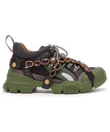 GUCCI | Gucci - Flashtrek Crystal Embellished Low Top Trainers - Womens - Black Green(スニーカー)