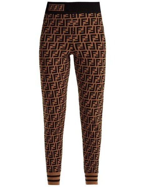Fendi Logo Knit Leggings in Brown