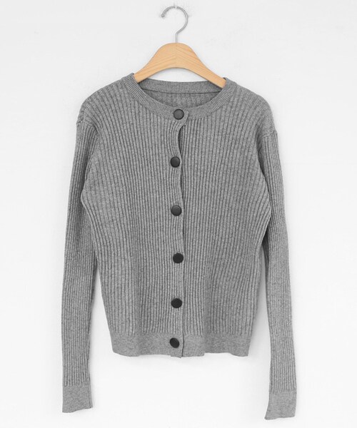 DHOLIC（ディーホリック）の「ブラックボタンリブカーディガン（カーディガン/ボレロ・レディース・ピンク/ホワイト/グレー/ブラック・FREE）」の4枚目の写真