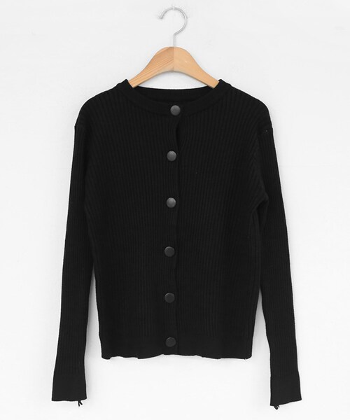 DHOLIC（ディーホリック）の「ブラックボタンリブカーディガン（カーディガン/ボレロ・レディース・ピンク/ホワイト/グレー/ブラック・FREE）」の3枚目の写真