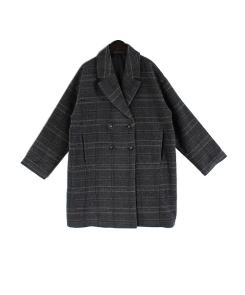 STYLEBLOCK（スタイルブロック）の「起毛先染めビッググレンチェックコクーンダブルコート（その他アウター・レディース・ホワイト/ブラウン/ダークグレー・M）」の2枚目の写真