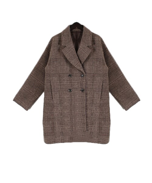 STYLEBLOCK（スタイルブロック）の「起毛先染めビッググレンチェックコクーンダブルコート（その他アウター・レディース・ホワイト/ブラウン/ダークグレー・M）」の3枚目の写真