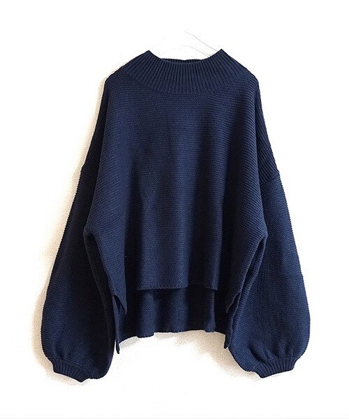 Tiffee SELECT（ティフィーセレクト）の「ボリュームスリーブ ゆったりハイネックニットセーター（ニット/セーター・レディース・マスタード/ネイビー/ブラック・Ｆ）」の3枚目の写真