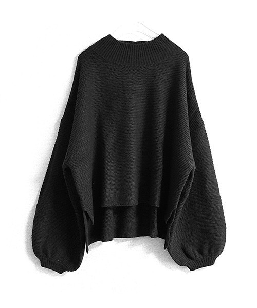 Tiffee SELECT（ティフィーセレクト）の「ボリュームスリーブ ゆったりハイネックニットセーター（ニット/セーター・レディース・マスタード/ネイビー/ブラック・Ｆ）」の2枚目の写真