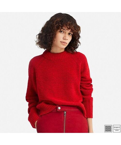UNIQLO（ユニクロ）の「ブークレークルーネックセーター（長袖）（ニット/セーター・レディース・YELLOW 42/RED 15/OFF WHITE 01/BLACK 09・M/XXL/L/S/XL）」の4枚目の写真