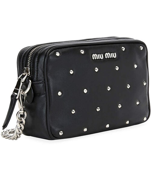 miu miu（ミュウミュウ）の「Miu Miu Jeweled-Stud Leather Crossbody Bag（ショルダーバッグ・レディース・Black・One Size）」の3枚目の写真