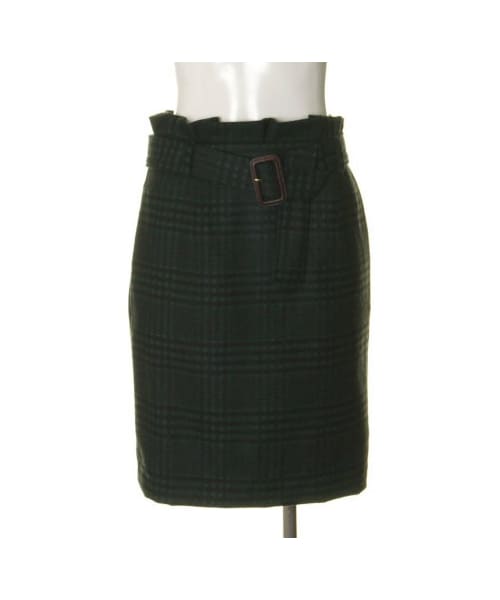 31 Sons de mode（トランテアン　ソン　ドゥ　モード）の「ベルト付チェックタイトスカート（スカート・レディース・ブラック/グリーン・３６/３８）」の2枚目の写真
