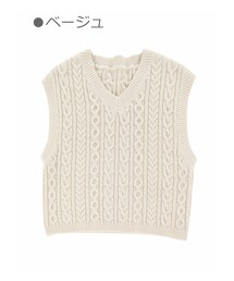 Bobon21 | ラメ入りVネックケーブルニットベスト-全３色-(ニット/セーター)