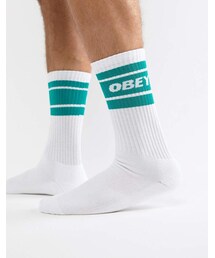 OBEY | Obey Cooper II socks in white with teal banding(ソックス/靴下)
