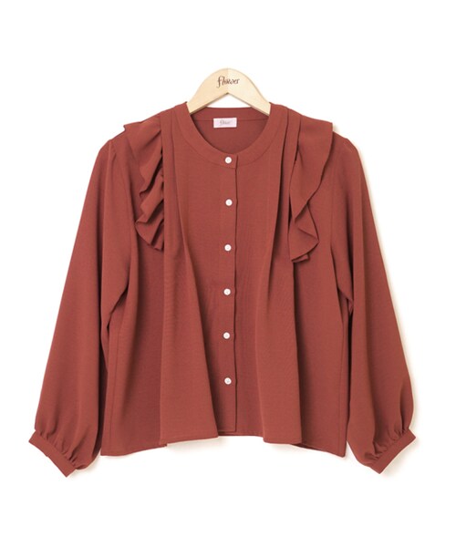 flower（フラワー）の「slumber frill blouse ～ｽﾗﾝﾊﾞｰﾌﾘﾙﾌﾞﾗｳｽ（シャツ/ブラウス・レディース・ホワイト/ブラウン/ブルー・FREE）」の2枚目の写真