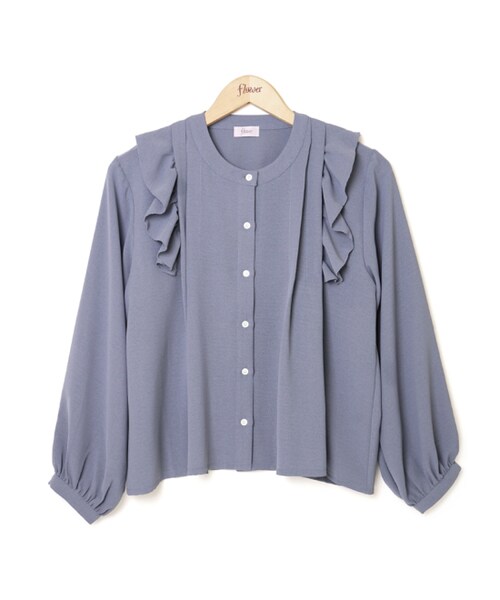 flower（フラワー）の「slumber frill blouse ～ｽﾗﾝﾊﾞｰﾌﾘﾙﾌﾞﾗｳｽ（シャツ/ブラウス・レディース・ホワイト/ブラウン/ブルー・FREE）」の3枚目の写真