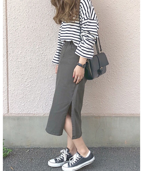 chocomee(チョコミー)の「サイドスリットスカート(スカート・レディース・ブラック/グリーン・S)」の2枚目の写真
