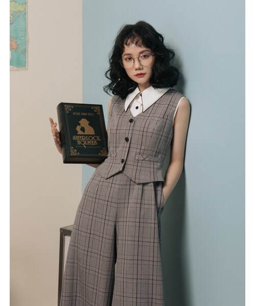 Marjorie（マージョリー）の「妳的格調，復古格紋改良版西裝連身褲（パンツ・レディース・灰/卡其・S/M）」の2枚目の写真