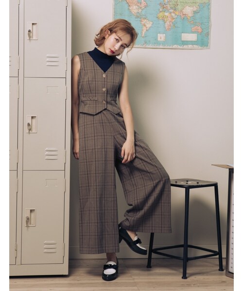 Marjorie（マージョリー）の「妳的格調，復古格紋改良版西裝連身褲（パンツ・レディース・灰/卡其・S/M）」の11枚目の写真