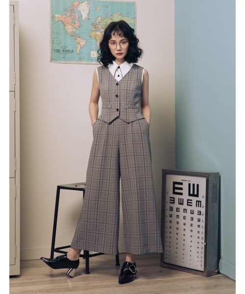 Marjorie（マージョリー）の「妳的格調，復古格紋改良版西裝連身褲（パンツ・レディース・灰/卡其・S/M）」の5枚目の写真