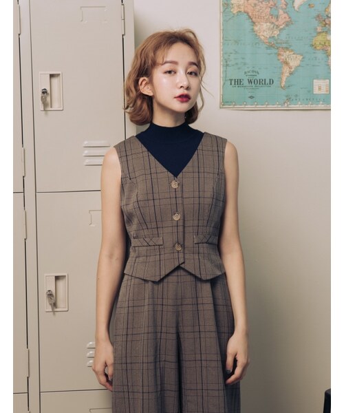 Marjorie（マージョリー）の「妳的格調，復古格紋改良版西裝連身褲（パンツ・レディース・灰/卡其・S/M）」の12枚目の写真