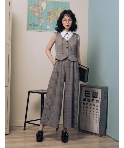 Marjorie（マージョリー）の「妳的格調，復古格紋改良版西裝連身褲（パンツ・レディース・灰/卡其・S/M）」の3枚目の写真
