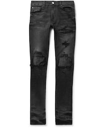AMIRI | AMIRI Mx1 Skinny-Fit Leather-Panelled Distressed Stretch-Denim Jeans(デニムパンツ)