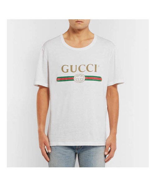 GUCCI（グッチ）の「Gucci Distressed Printed Cotton-Jersey T-Shirt（Tシャツ/カットソー・メンズ・White・XL/M/XXXL/XXL/L/S）」の2枚目の写真