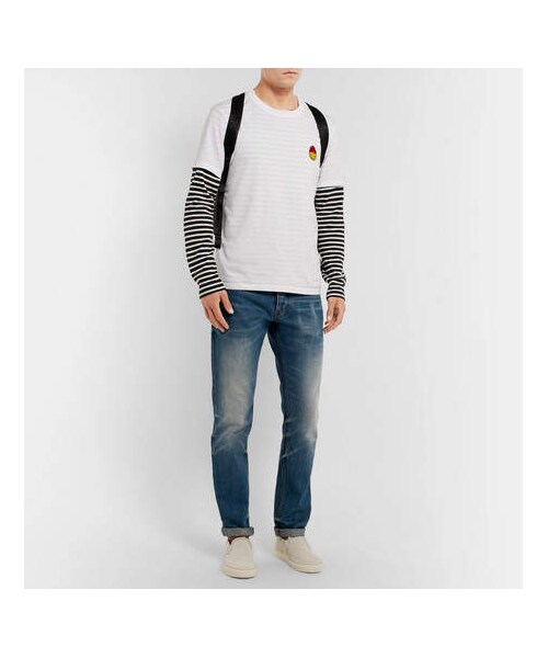 ami（アミ）の「AMI + The Smiley Company Appliquéd Cotton-Jersey T-Shirt（Tシャツ/カットソー・メンズ・White・XL/M/XS/S/L）」の5枚目の写真